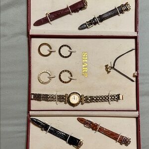 Sharp Ladies Gold-Tone Bracelet Watch with Interchangeable Straps